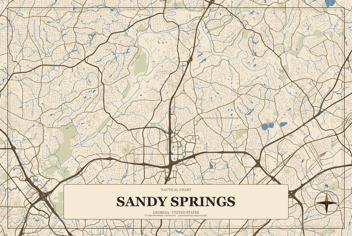 Sandy Springs, Georgia City Map Aluminum Sign in Heritage Nautical style