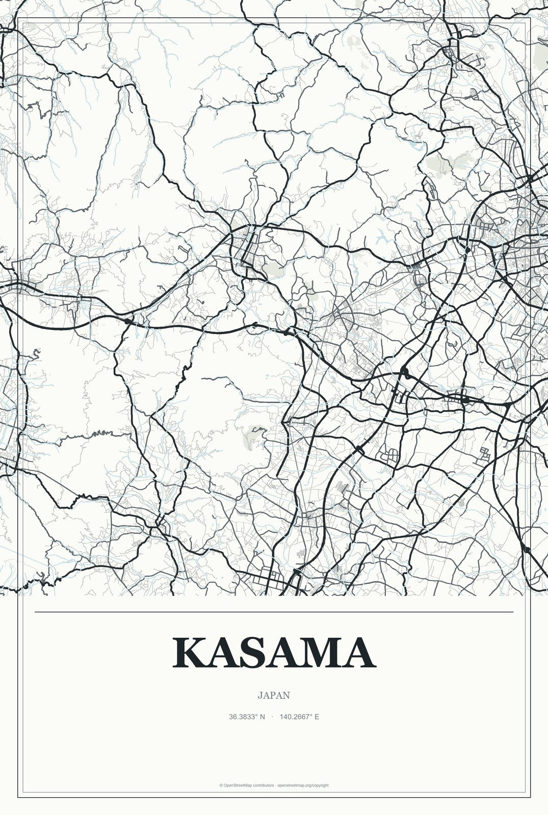 Kasama, Japan City Map Aluminum Sign in Gallery Air style