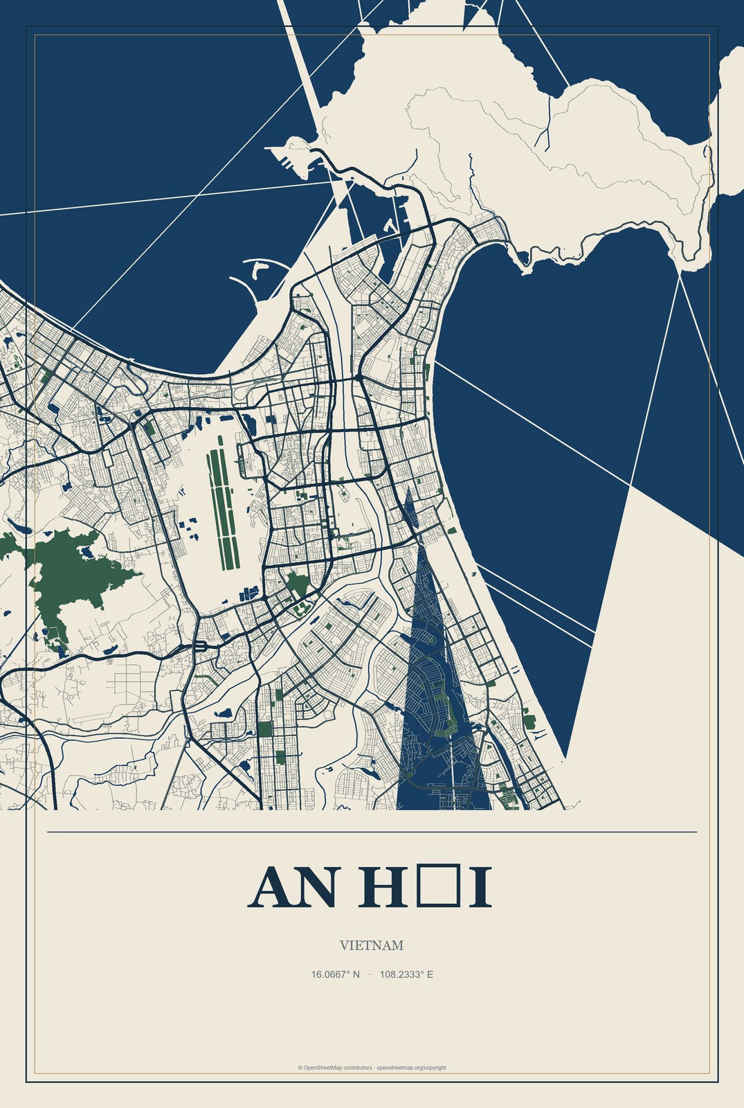 An Hải, Vietnam City Map Aluminum Sign in Coastal Cutout style