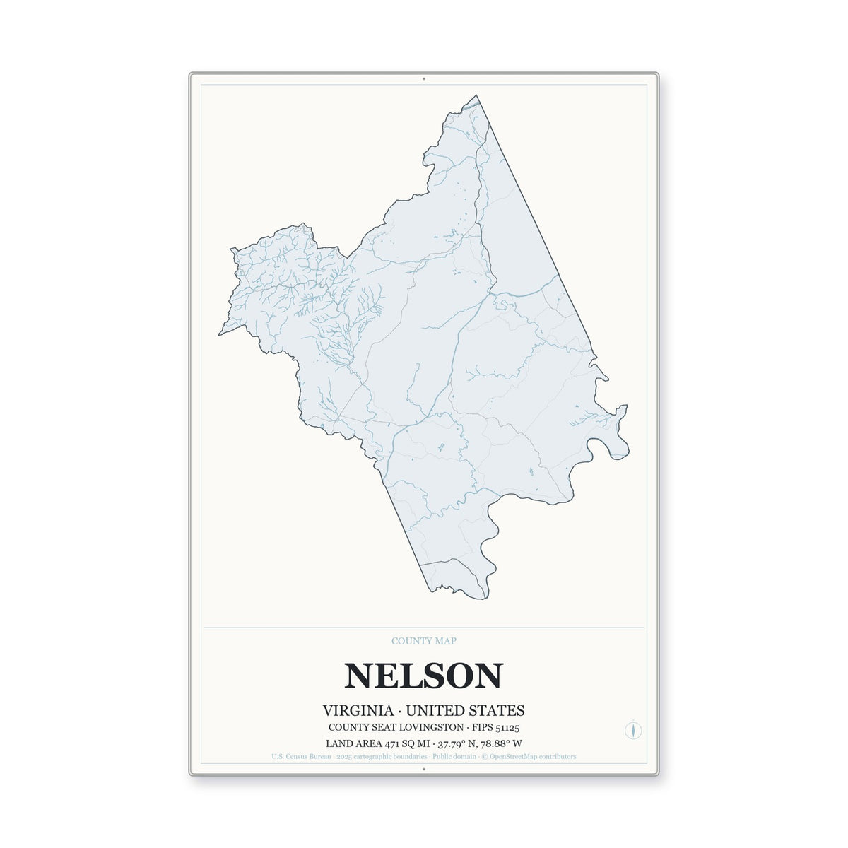 Nelson County, Virginia Map Aluminum Sign in Gallery Air style
