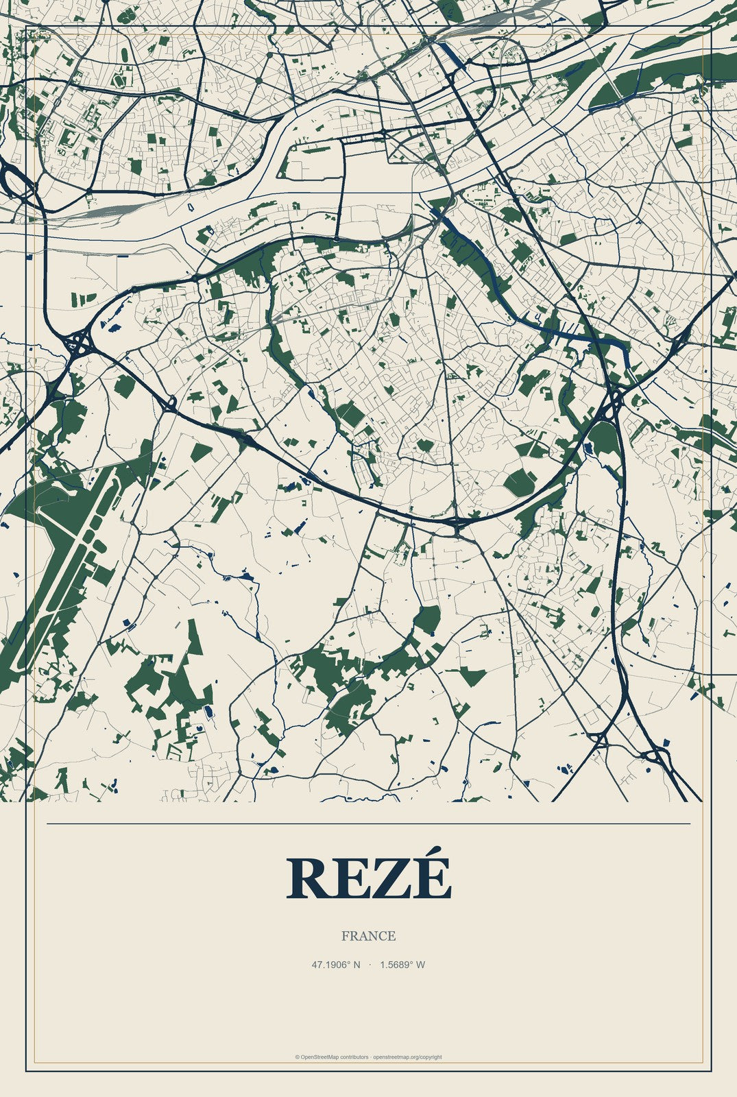 Rezé, France City Map Aluminum Sign in Coastal Cutout style