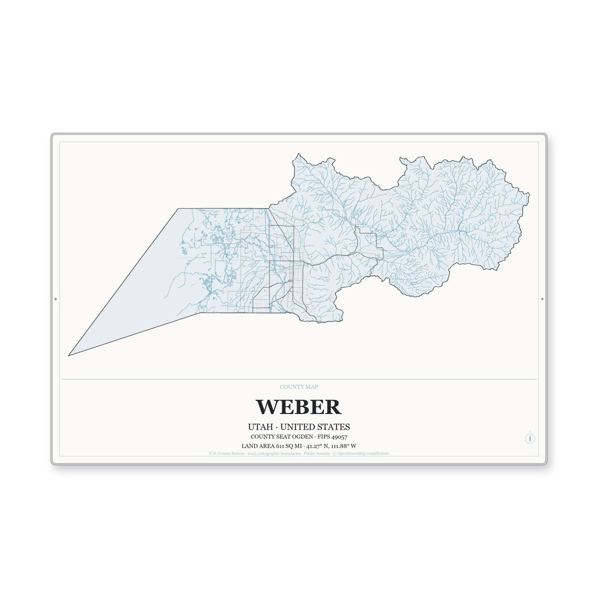 Weber County, Utah Map Aluminum Sign in Gallery Air style