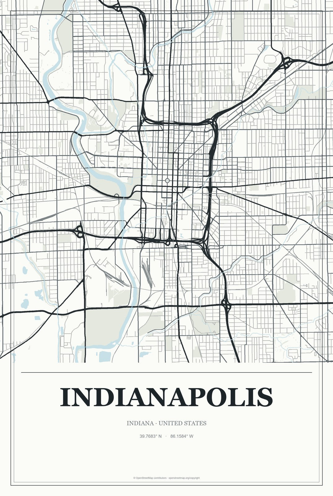 Indianapolis, Indiana City Map Aluminum Sign in Gallery Air style