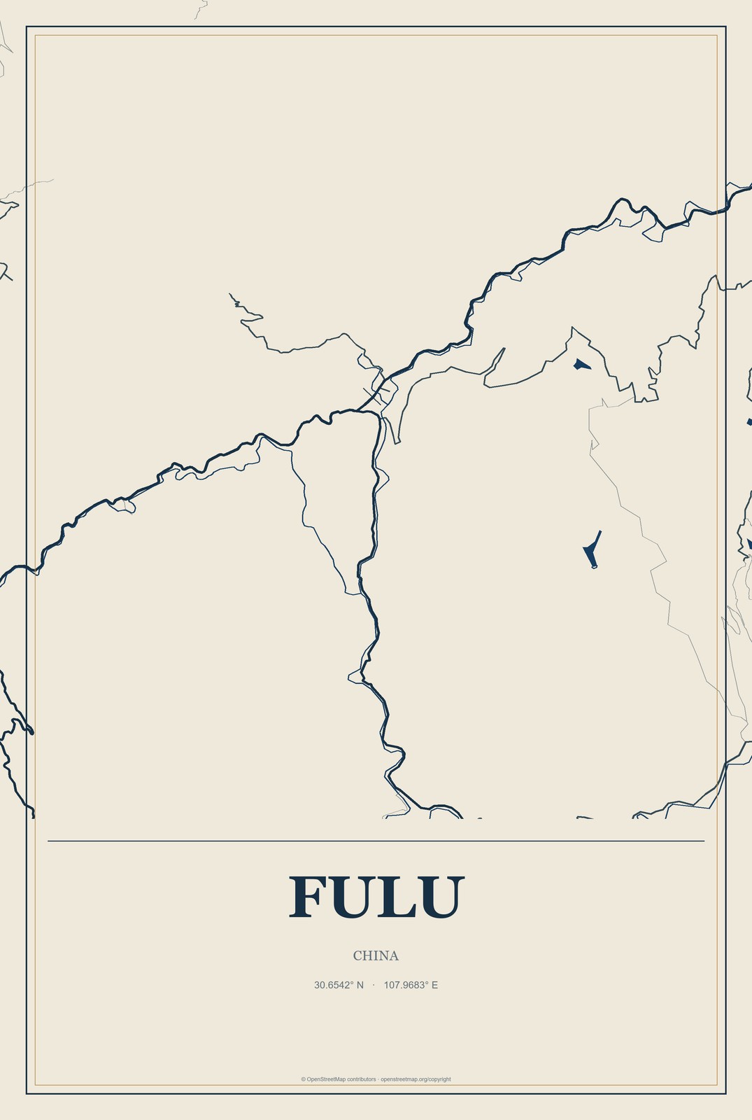 Fulu, China City Map Aluminum Sign in Coastal Cutout style