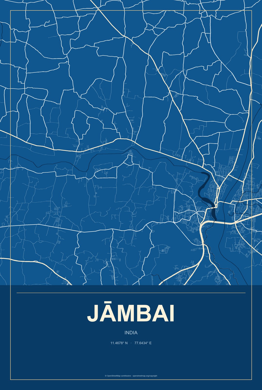 Jāmbai, India City Map Aluminum Sign in Harbor Cobalt style