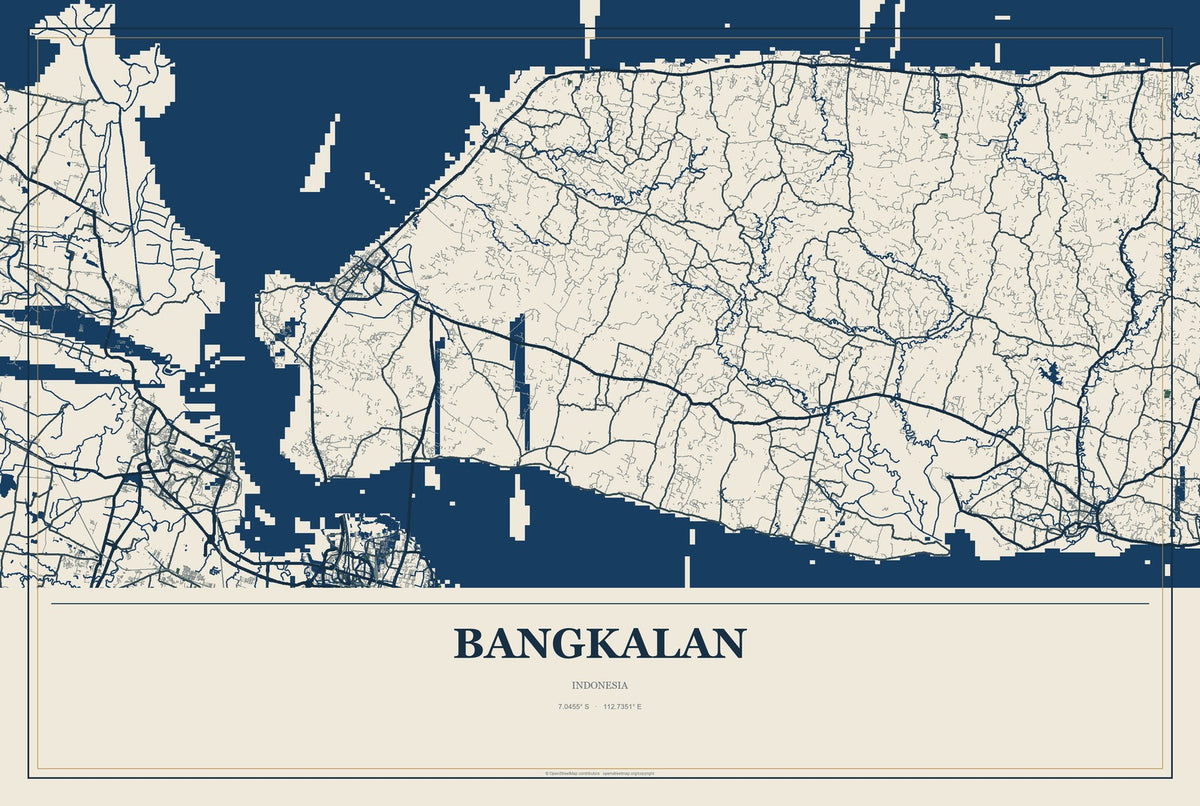 Bangkalan, Indonesia City Map Aluminum Sign in Coastal Cutout style
