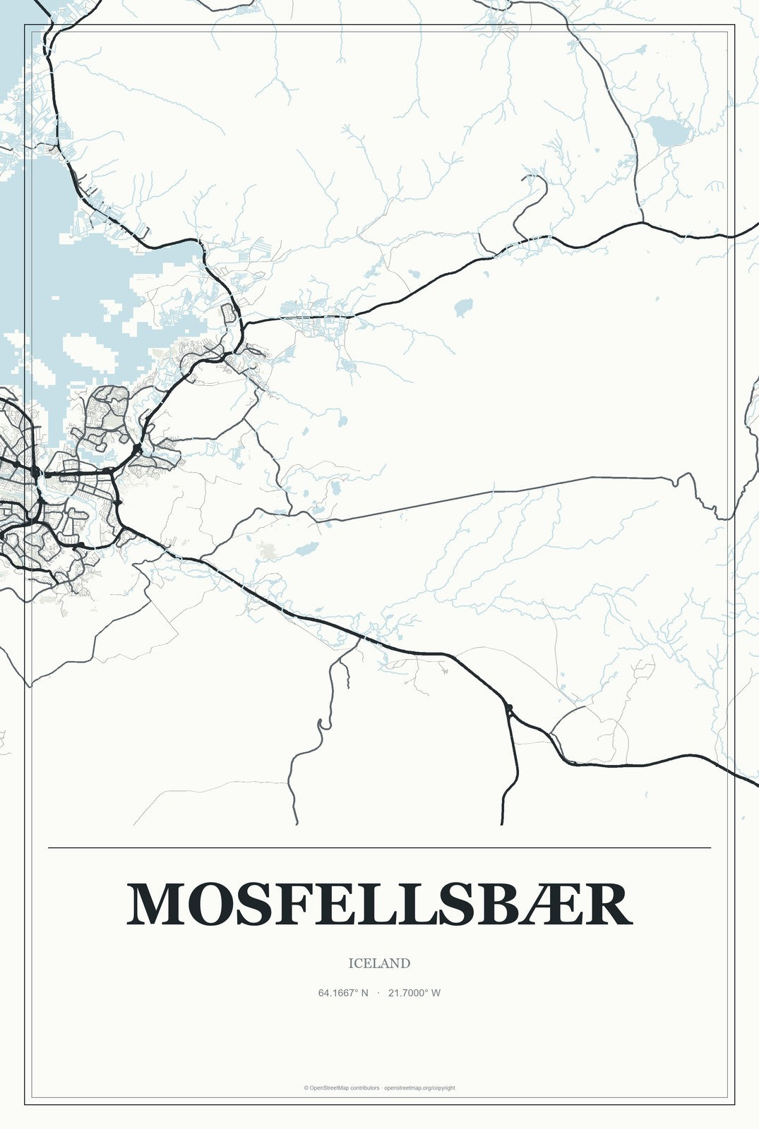 Mosfellsbær, Iceland City Map Aluminum Sign in Gallery Air style