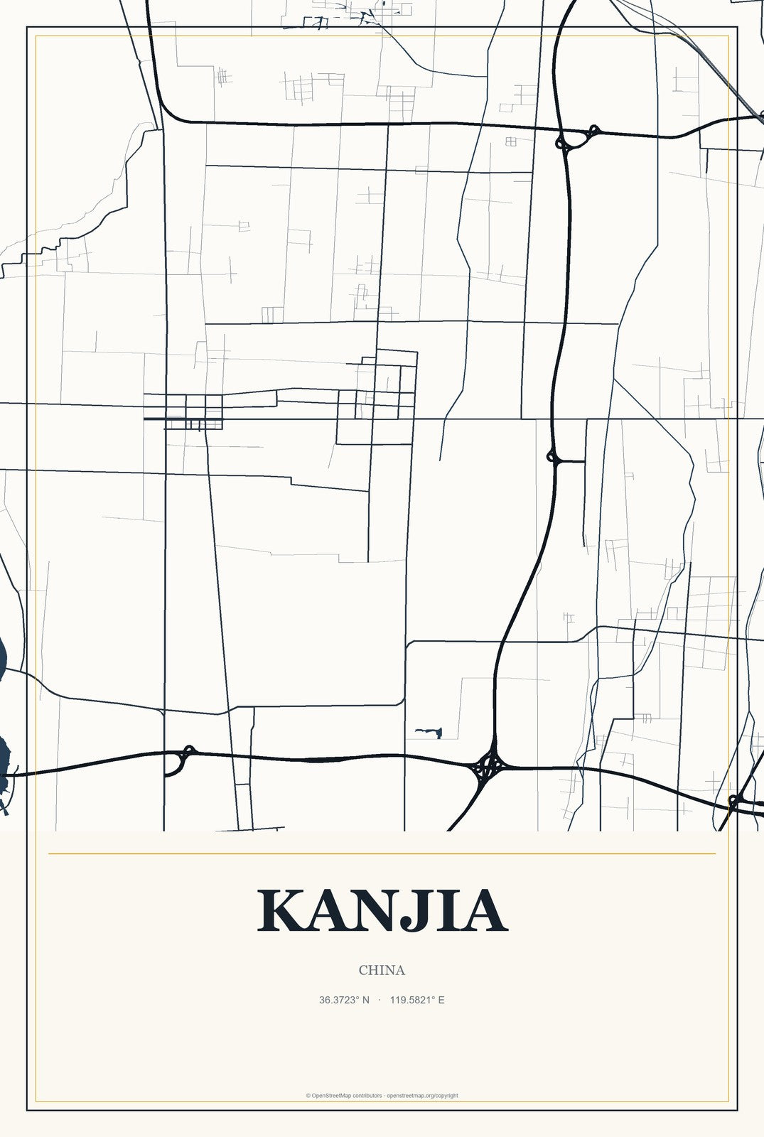 Kanjia, China City Map Aluminum Sign in Citrine Modern style