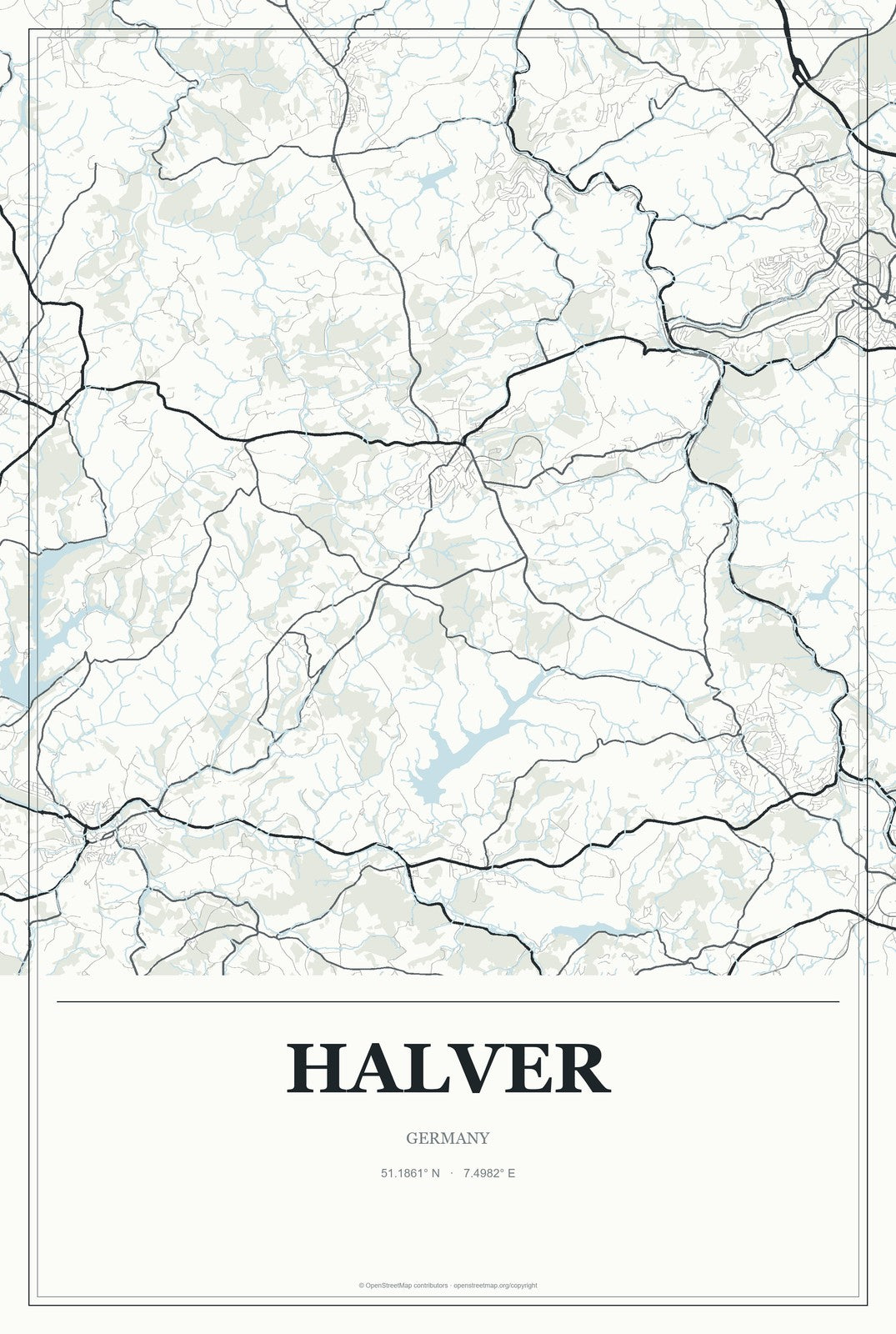 Halver, Germany City Map Aluminum Sign in Gallery Air style
