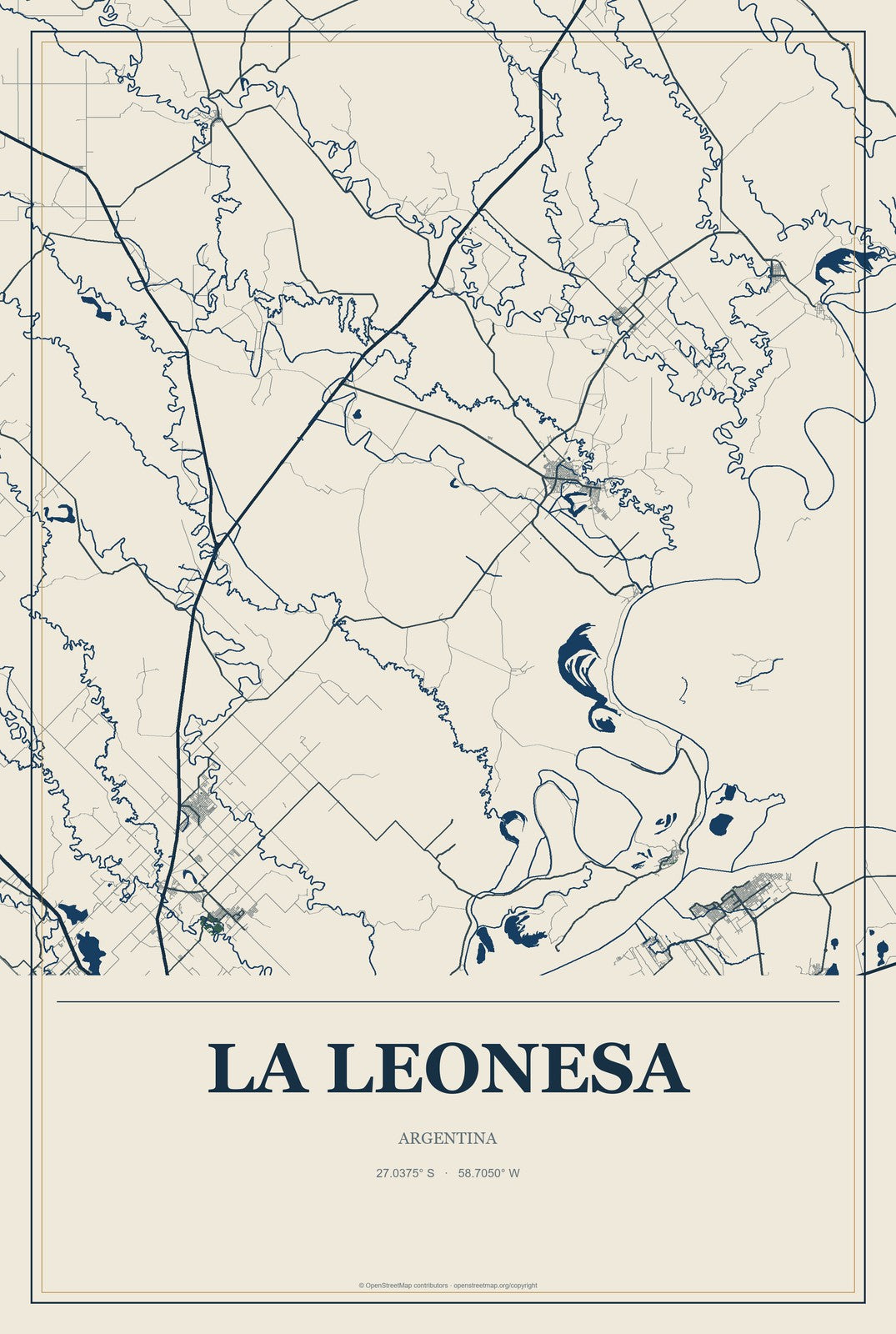 La Leonesa, Argentina City Map Aluminum Sign in Coastal Cutout style