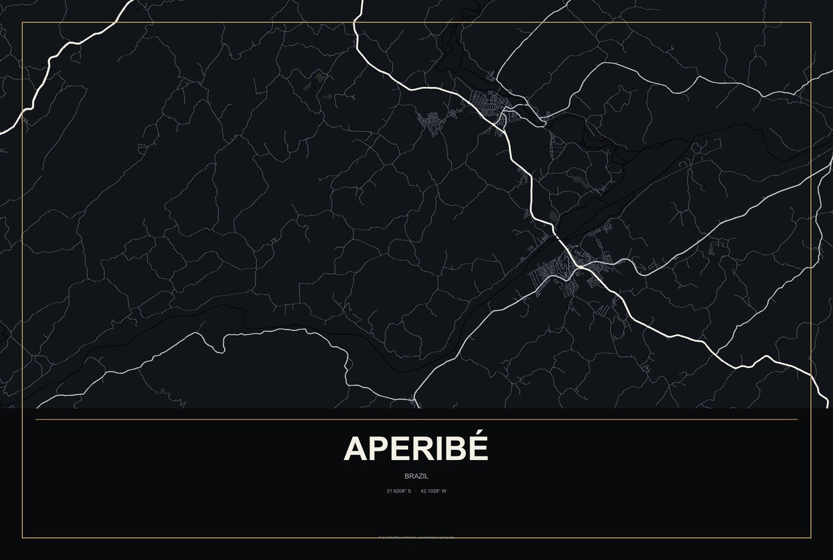 Aperibé, Brazil City Map Aluminum Sign in Metropolitan Noir style