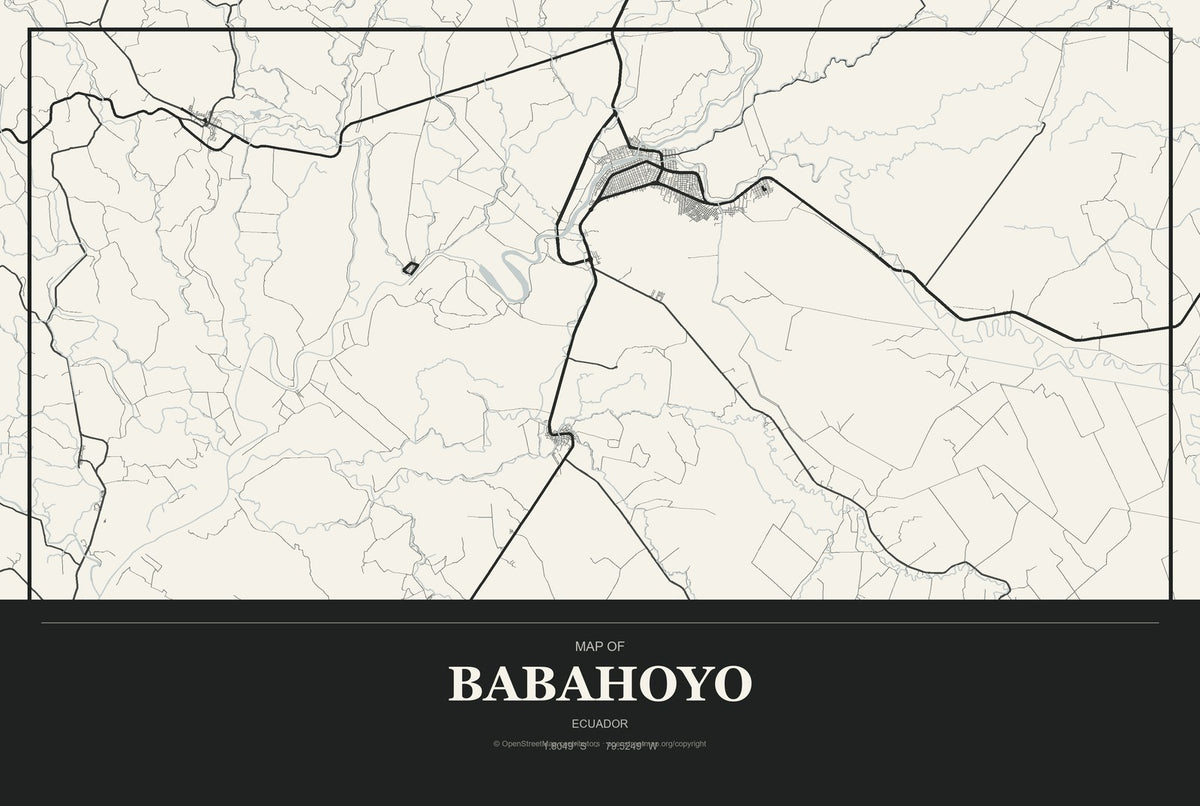 Babahoyo, Ecuador City Map Aluminum Sign in Museum Plaque style