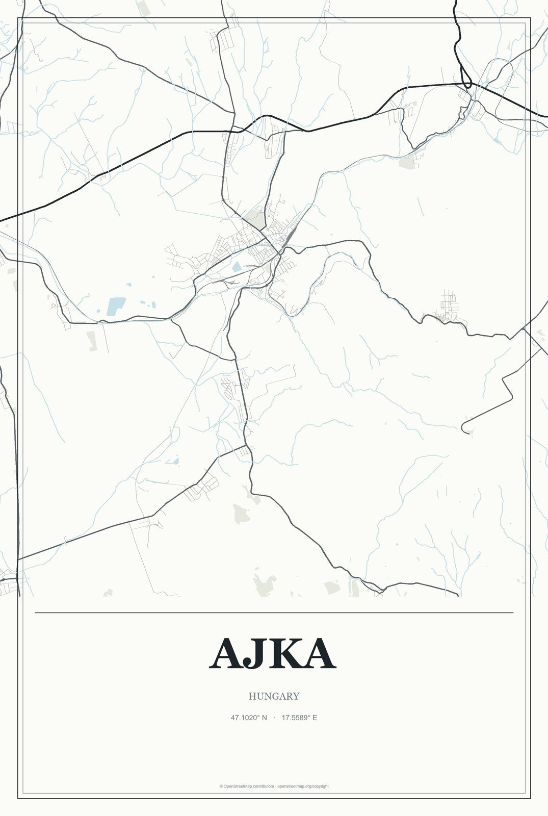 Ajka, Hungary City Map Aluminum Sign in Gallery Air style