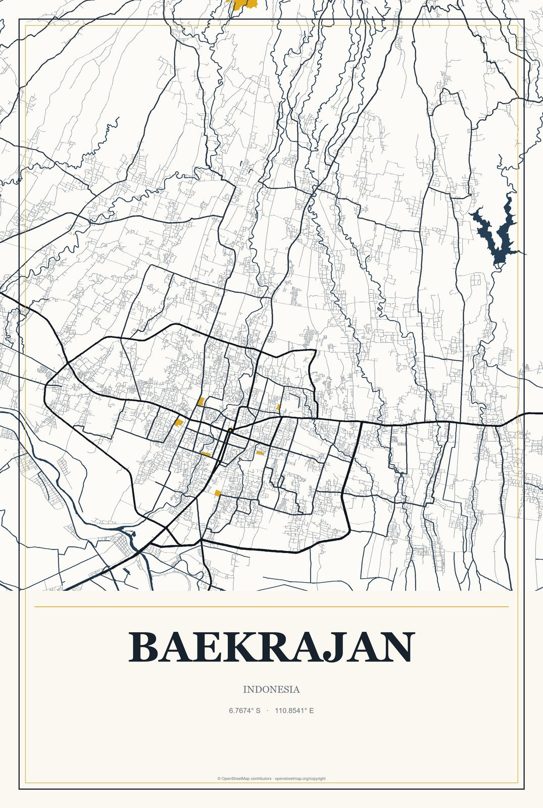 Baekrajan, Indonesia City Map Aluminum Sign in Citrine Modern style