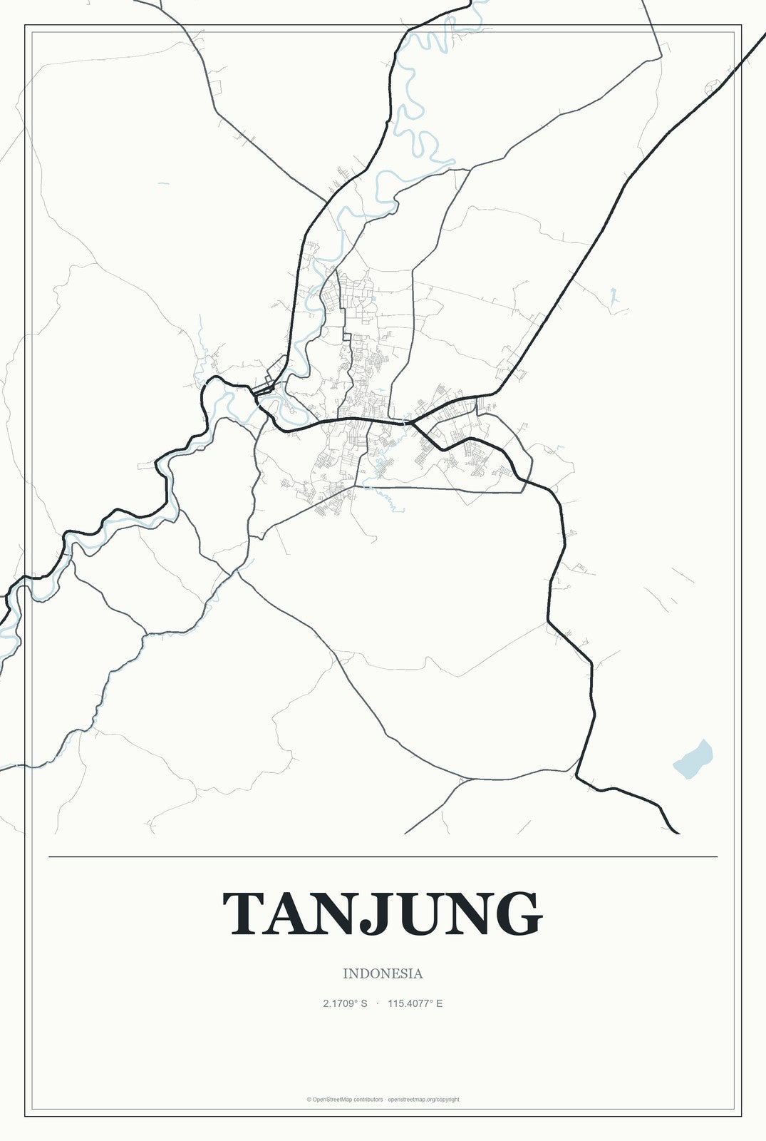 Tanjung, Indonesia City Map Aluminum Sign in Gallery Air style