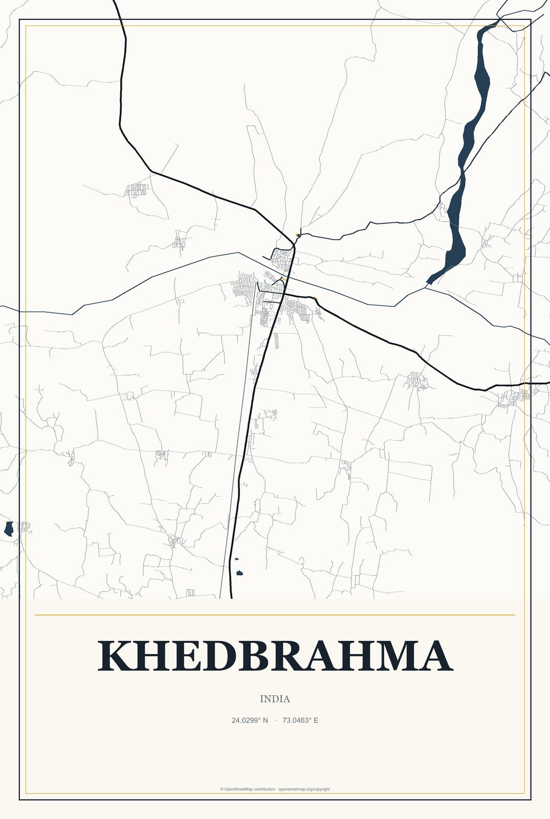 Khedbrahma, India City Map Aluminum Sign in Citrine Modern style