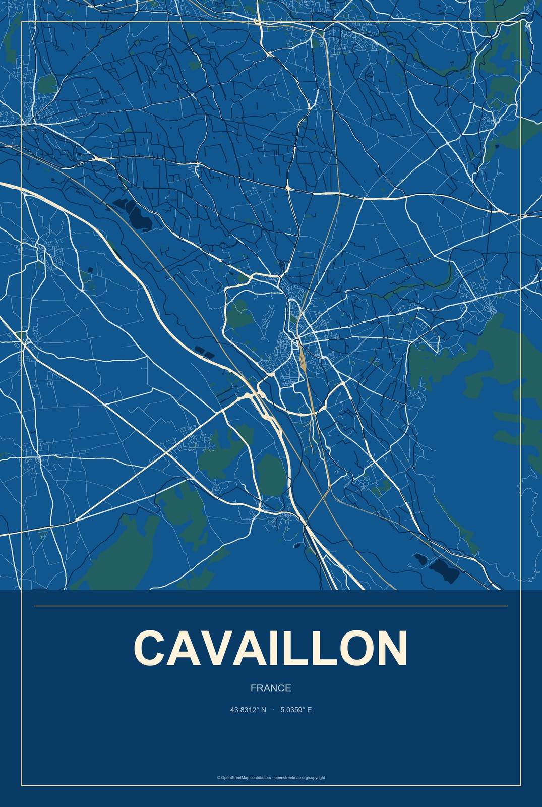 Cavaillon, France City Map Aluminum Sign in Harbor Cobalt style
