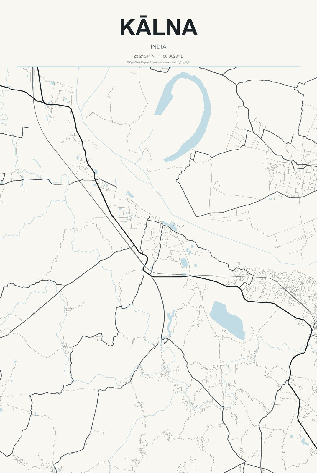 Kālna, India City Map Aluminum Sign in Headline Atlas style