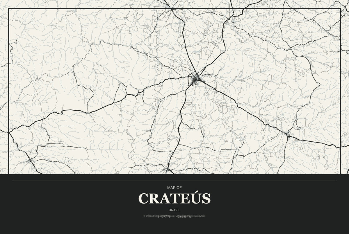 Crateús, Brazil City Map Aluminum Sign in Museum Plaque style