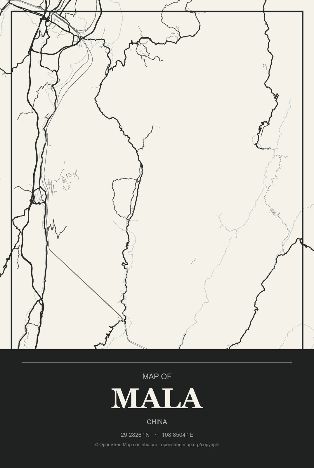 Mala, China City Map Aluminum Sign in Museum Plaque style