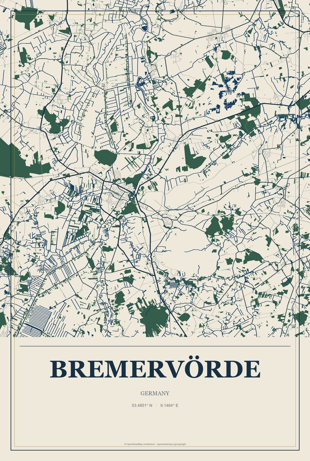 Bremervörde, Germany City Map Aluminum Sign in Coastal Cutout style