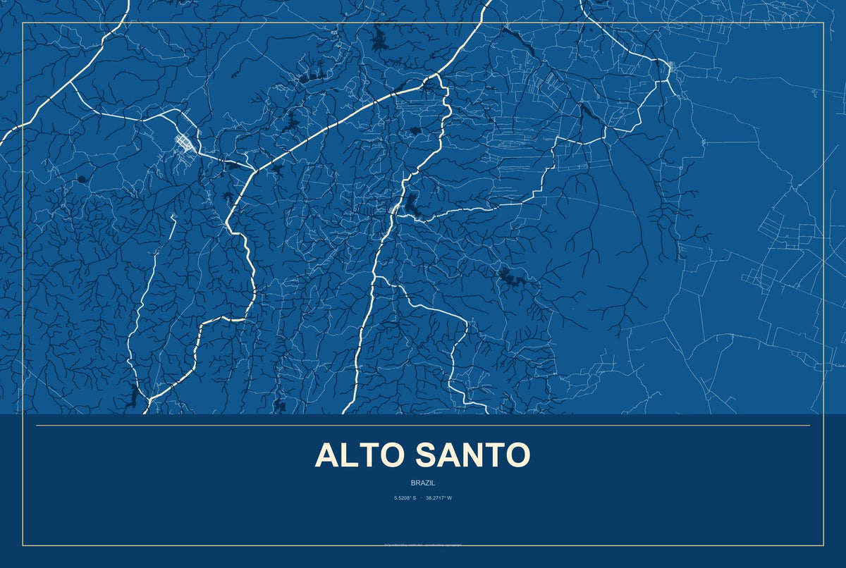 Alto Santo, Brazil City Map Aluminum Sign in Harbor Cobalt style