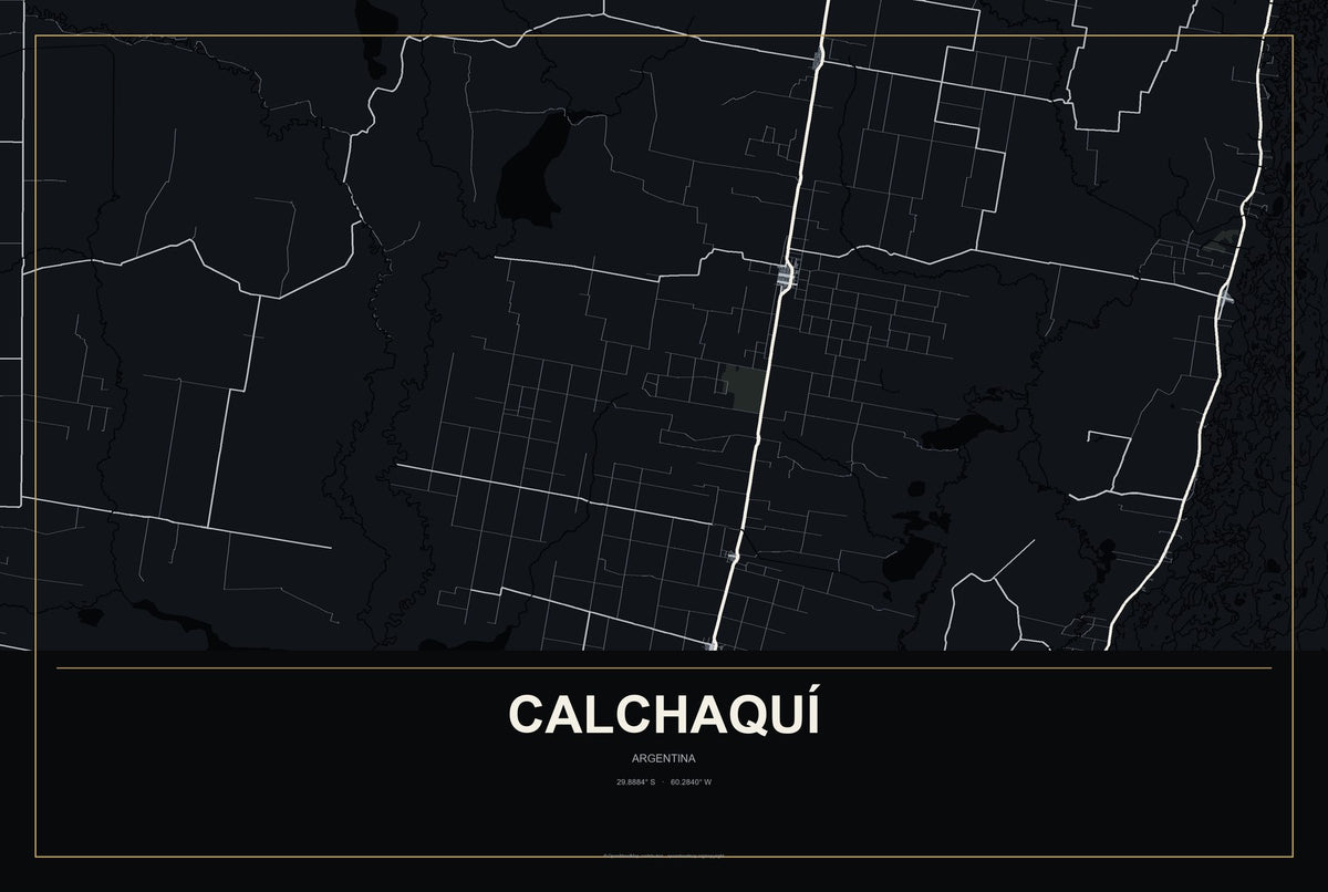 Calchaquí, Argentina City Map Aluminum Sign in Metropolitan Noir style