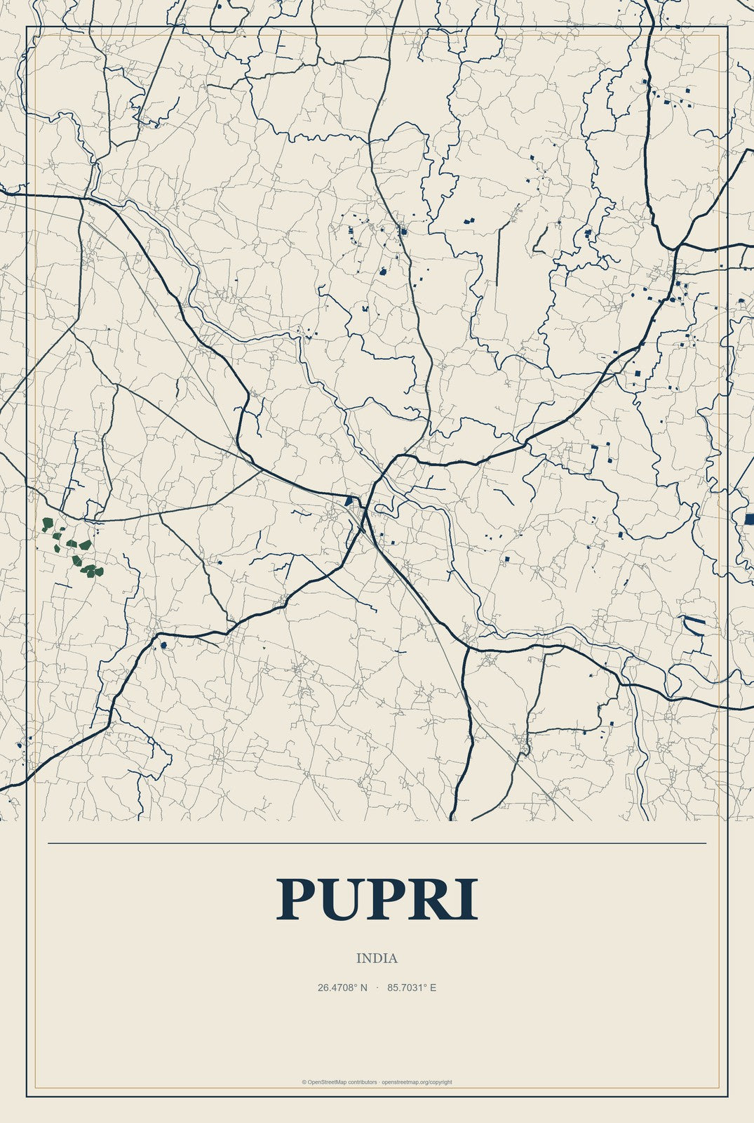 Pupri, India City Map Aluminum Sign in Coastal Cutout style