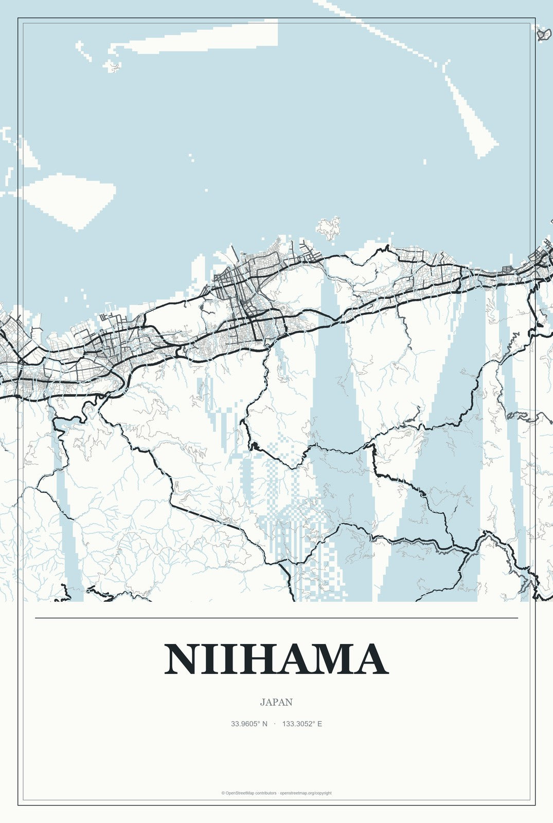 Niihama, Japan City Map Aluminum Sign in Gallery Air style