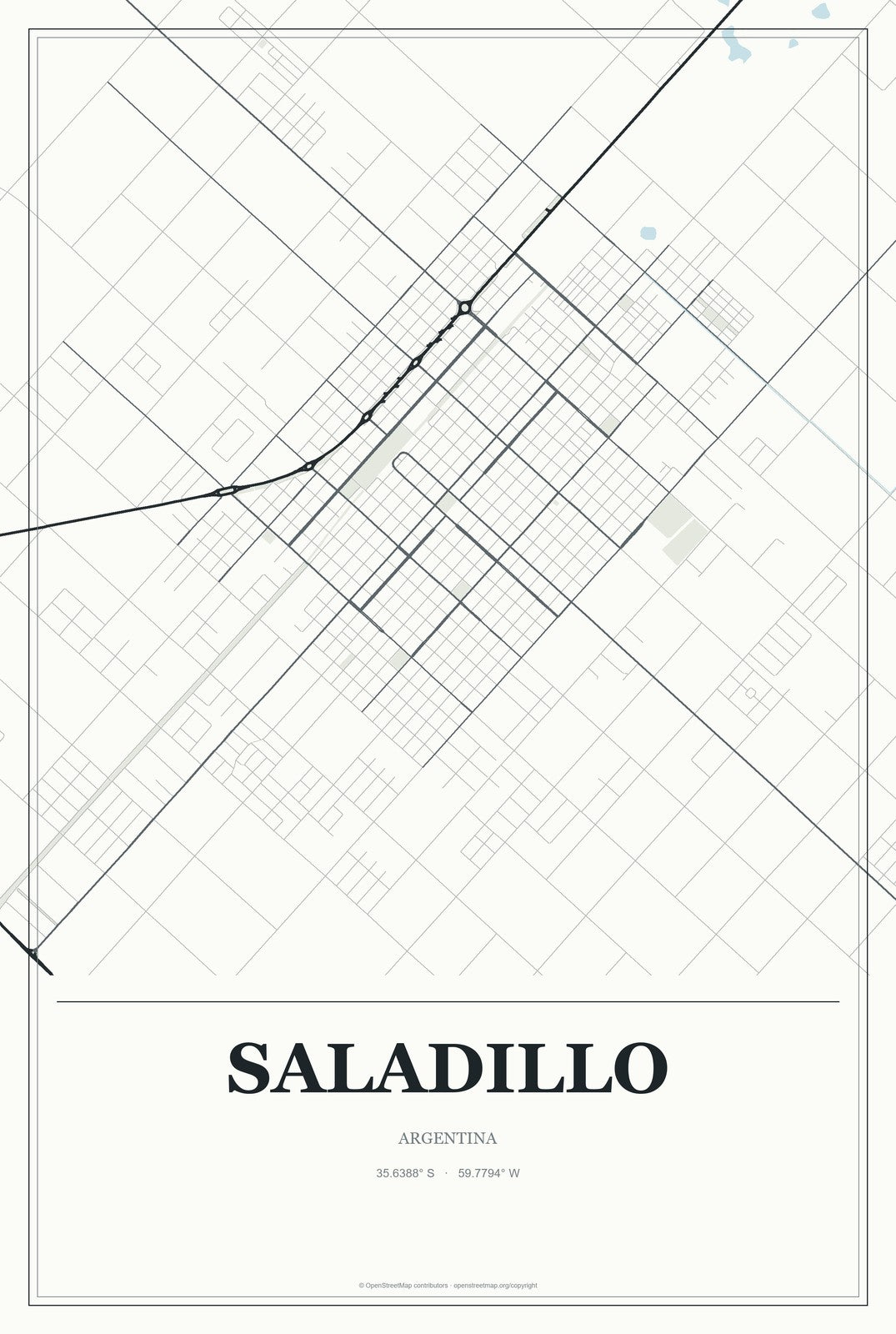 Saladillo, Argentina City Map Aluminum Sign in Gallery Air style