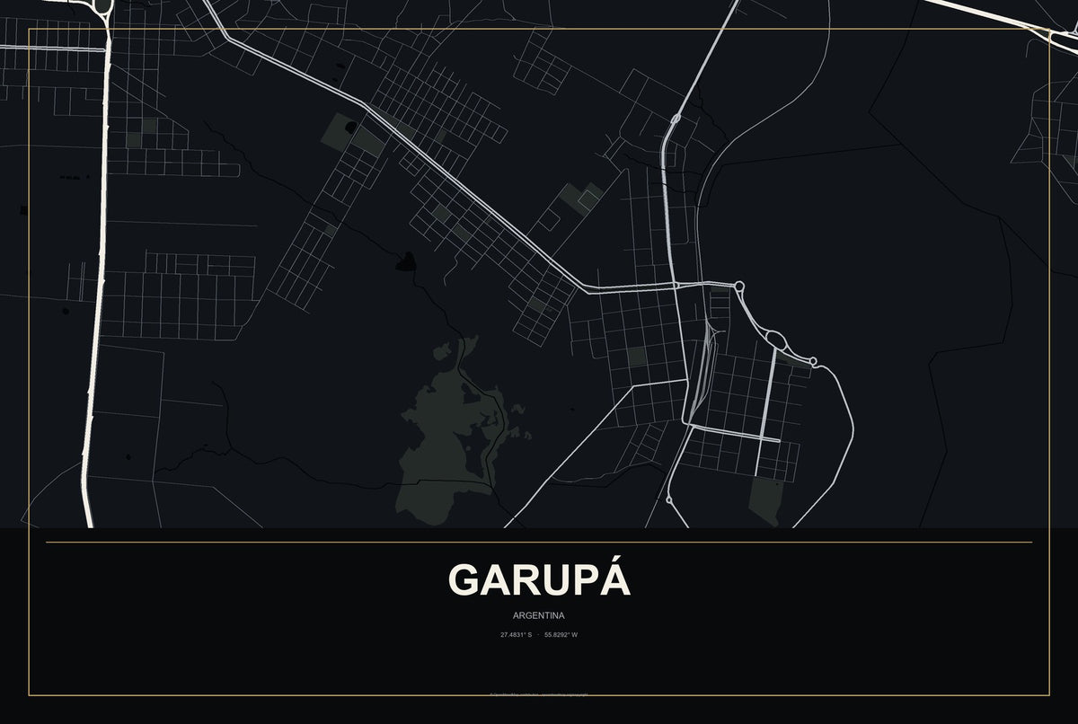 Garupá, Argentina City Map Aluminum Sign in Metropolitan Noir style
