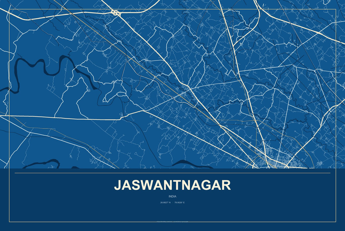 Jaswantnagar, India City Map Aluminum Sign in Harbor Cobalt style