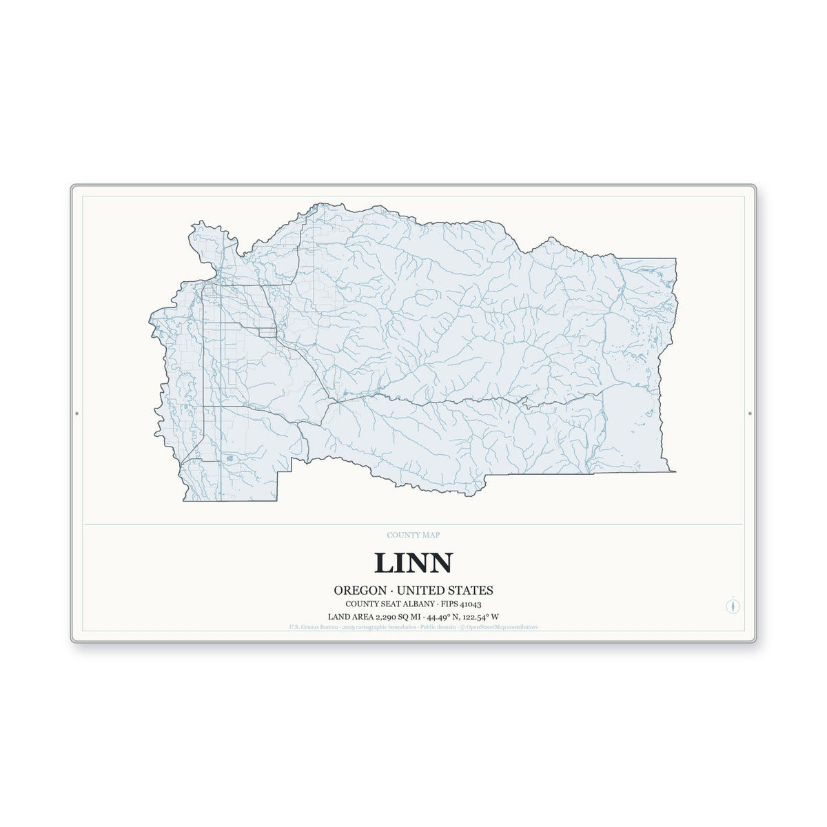 Linn County, Oregon Map Aluminum Sign in Gallery Air style
