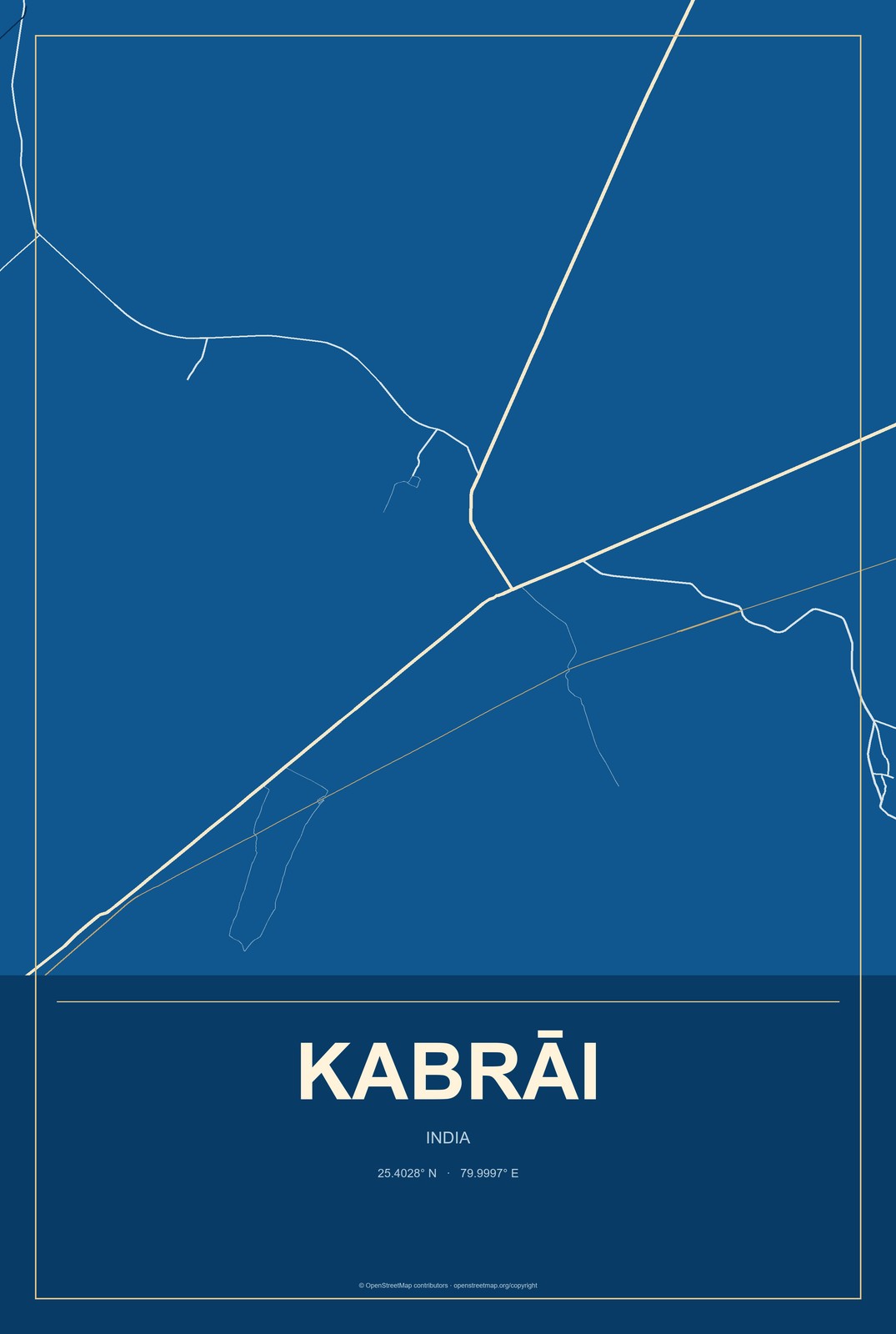 Kabrāi, India City Map Aluminum Sign in Harbor Cobalt style