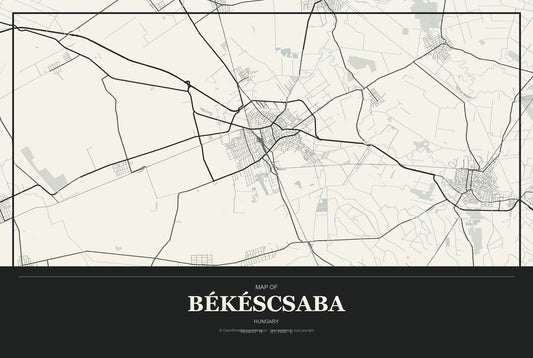 Békéscsaba, Hungary City Map Aluminum Sign in Museum Plaque style