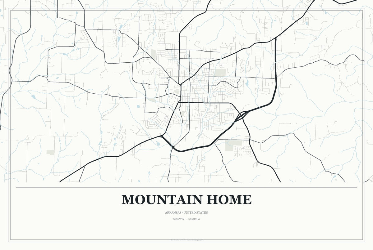 Mountain Home, Arkansas City Map Aluminum Sign in Gallery Air style