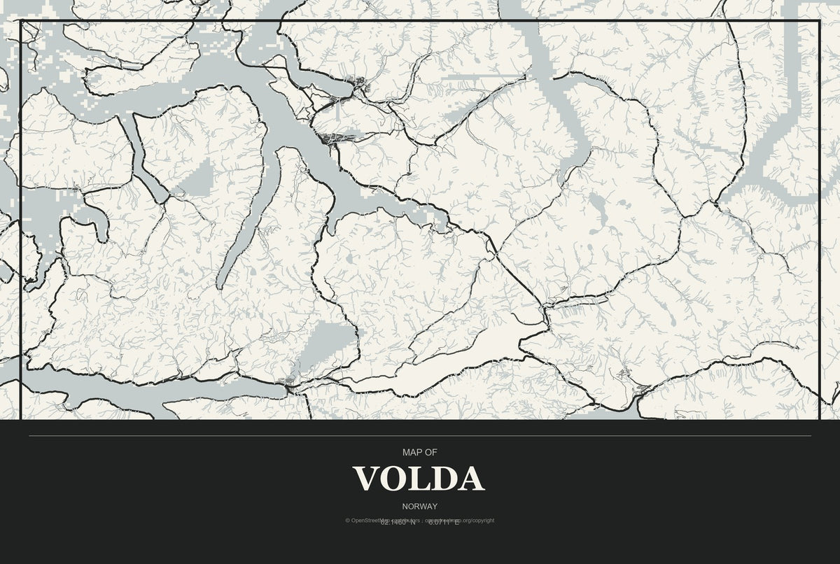 Volda, Norway City Map Aluminum Sign in Museum Plaque style