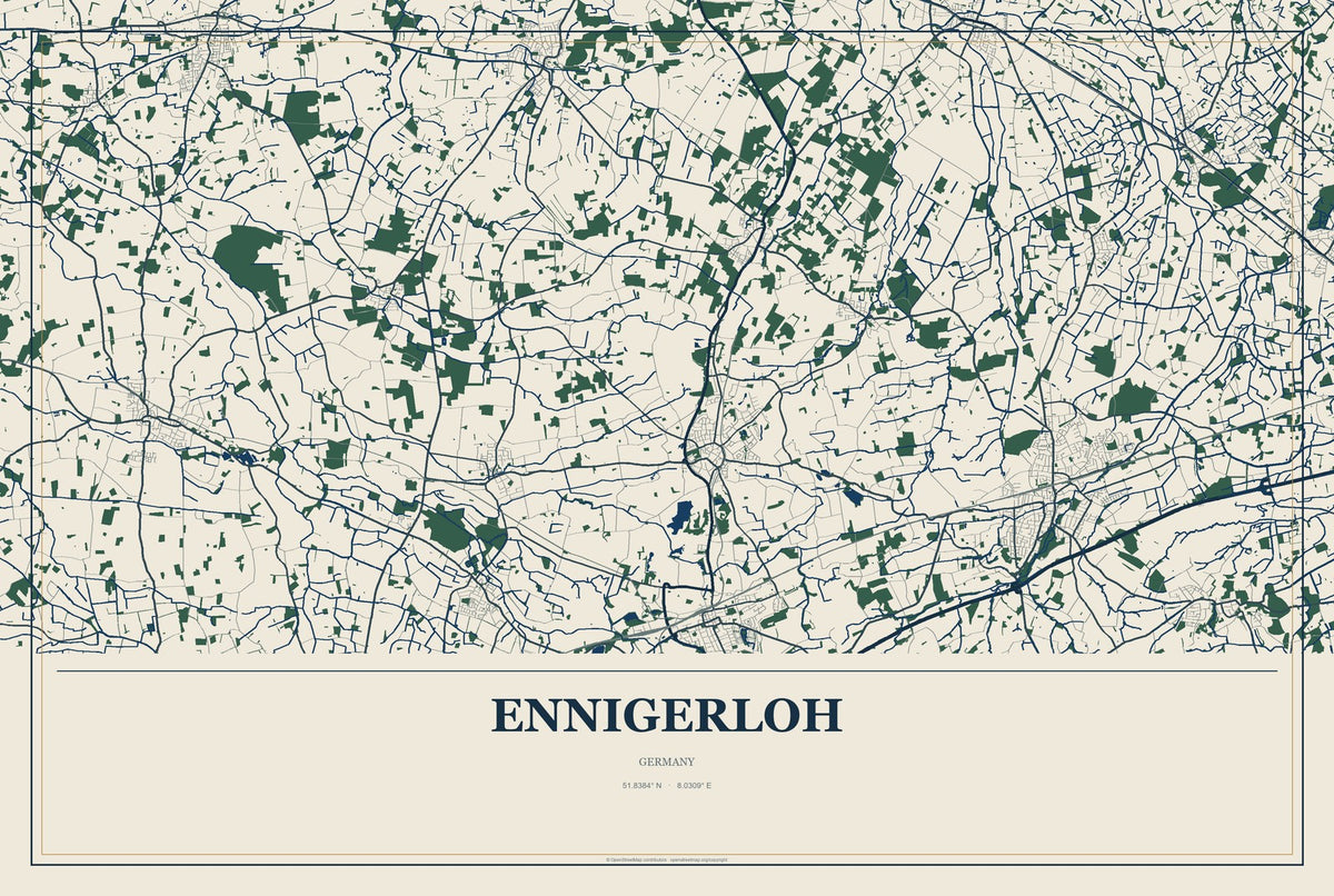 Ennigerloh, Germany City Map Aluminum Sign in Coastal Cutout style