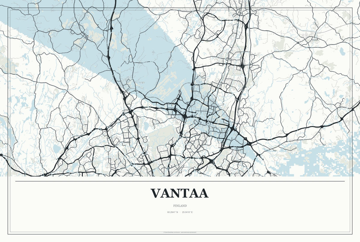 Vantaa, Finland City Map Aluminum Sign in Gallery Air style