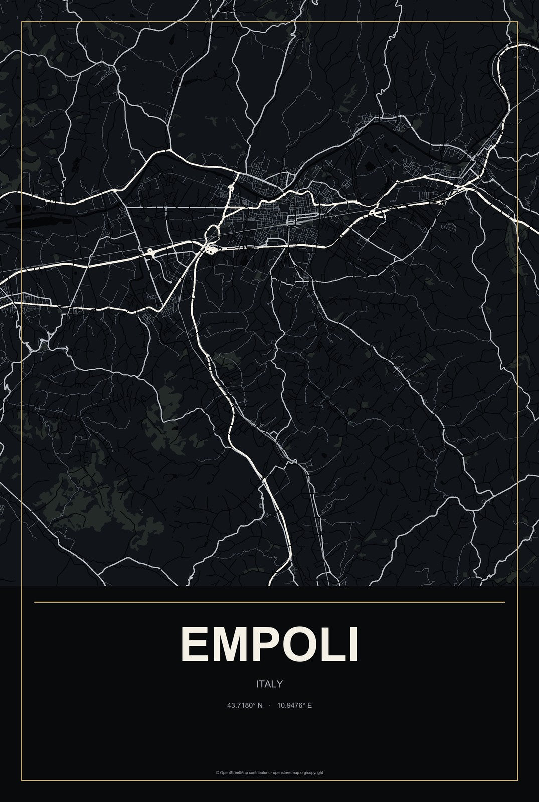 Empoli, Italy City Map Aluminum Sign in Metropolitan Noir style