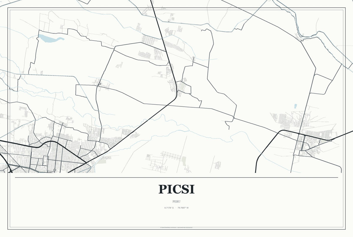 Picsi, Peru City Map Aluminum Sign in Gallery Air style