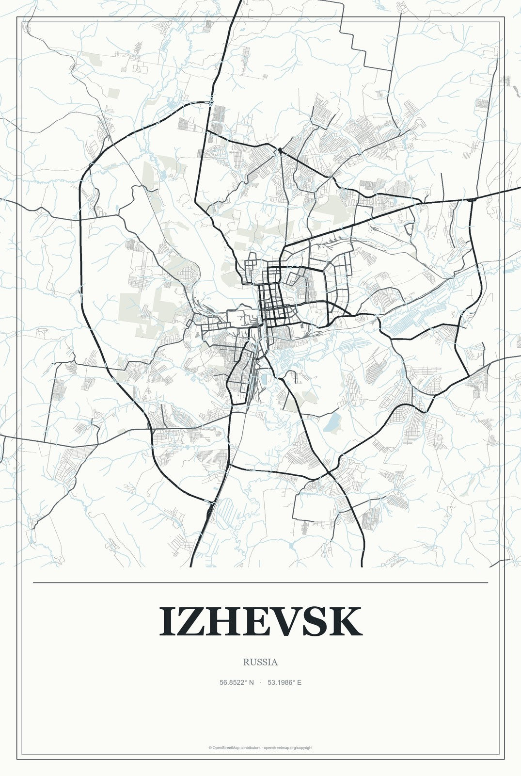 Izhevsk, Russia City Map Aluminum Sign in Gallery Air style