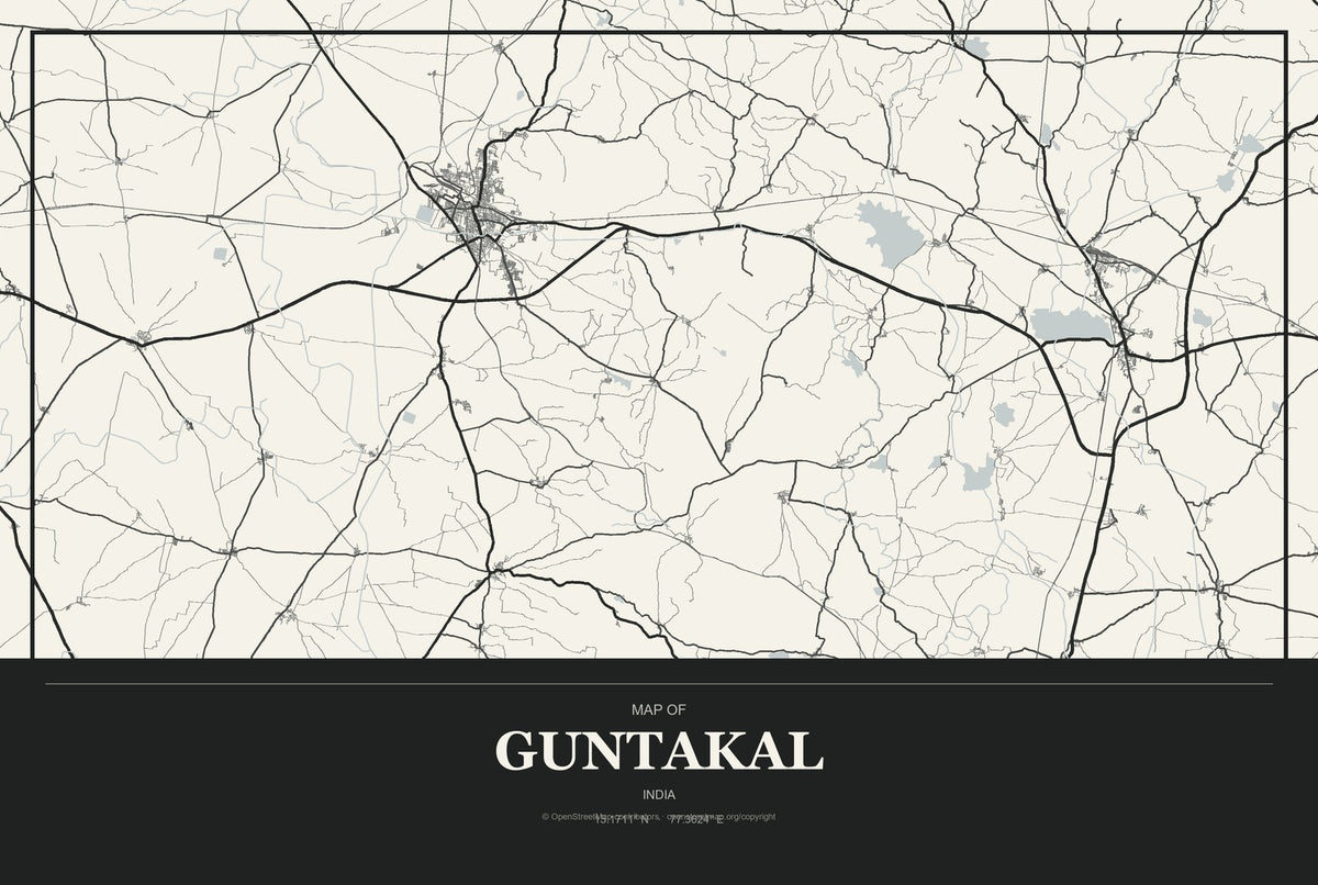 Guntakal, India City Map Aluminum Sign in Museum Plaque style