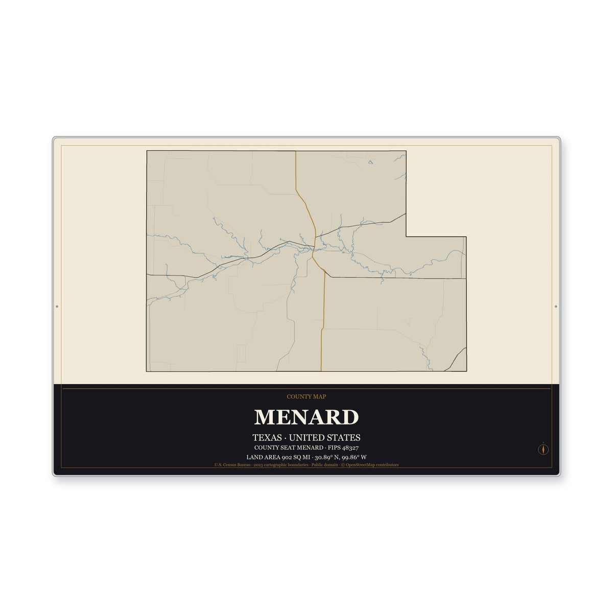 Menard County, Texas Map Aluminum Sign in Museum Plaque style