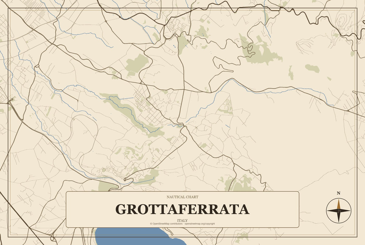 Grottaferrata, Italy City Map Aluminum Sign in Heritage Nautical style