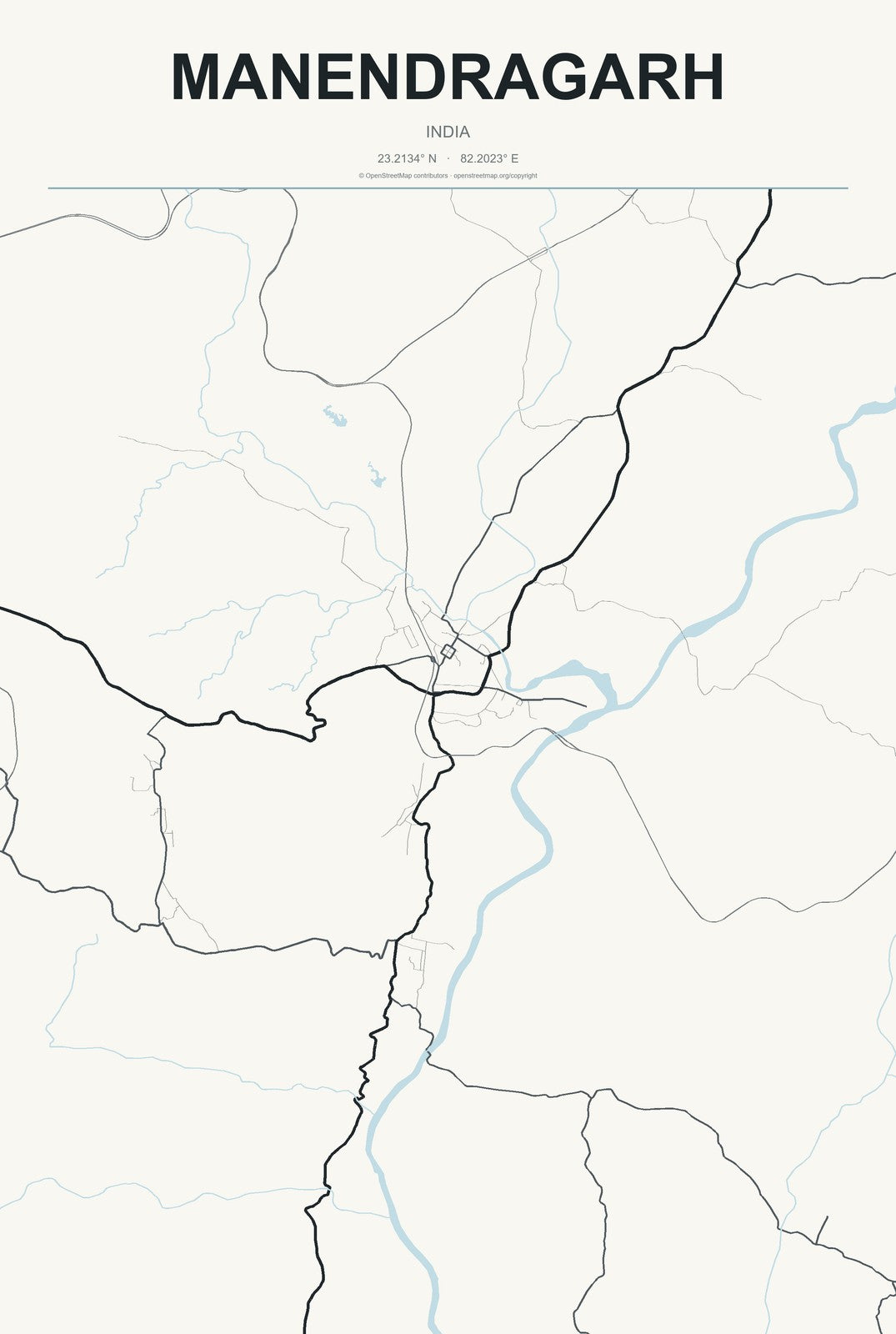 Manendragarh, India City Map Aluminum Sign in Headline Atlas style