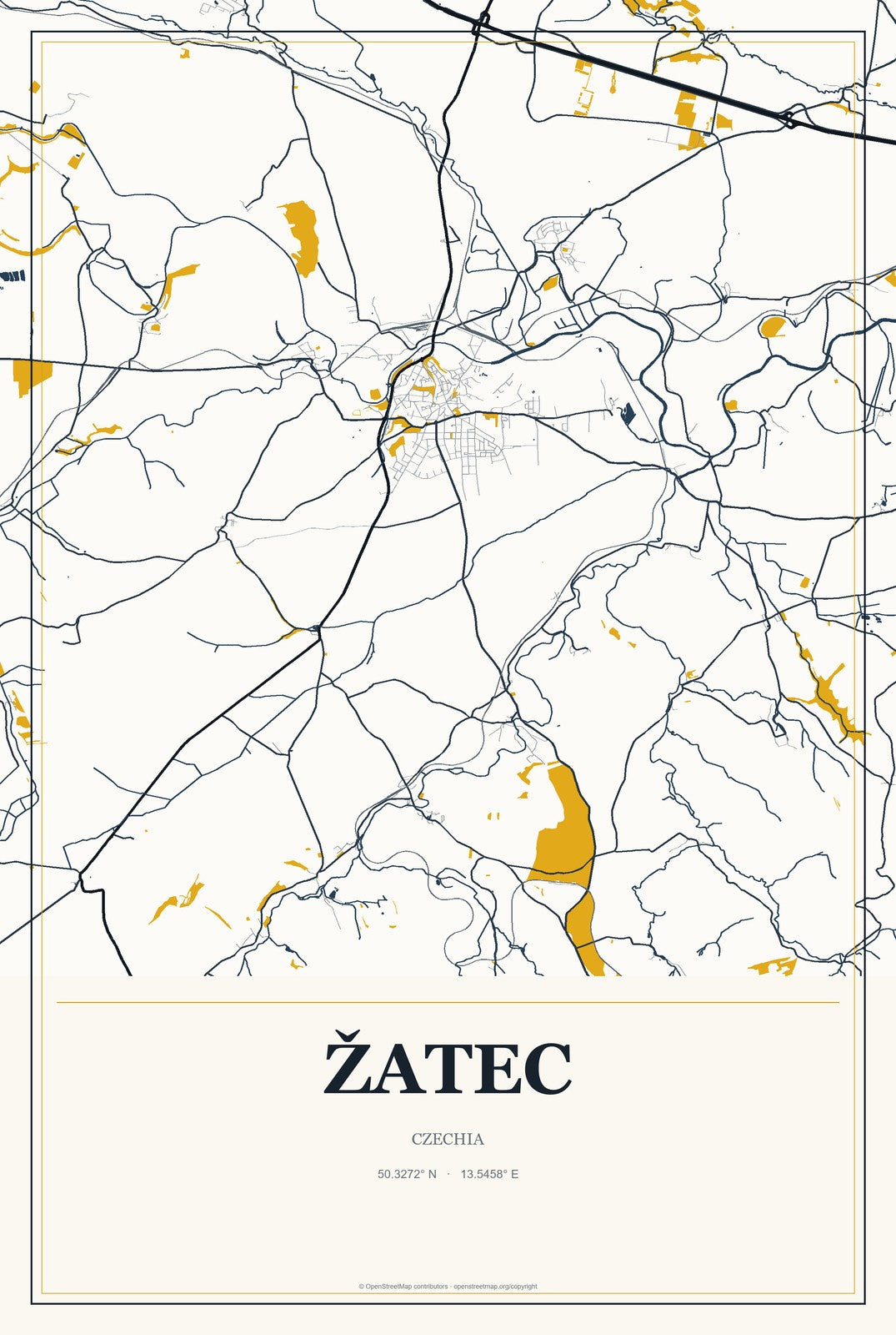 Žatec, Czechia City Map Aluminum Sign in Citrine Modern style