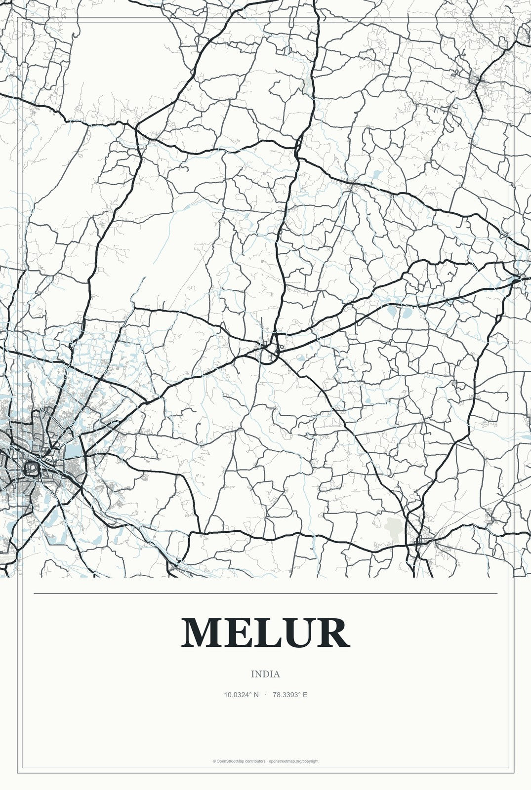 Melur, India City Map Aluminum Sign in Gallery Air style