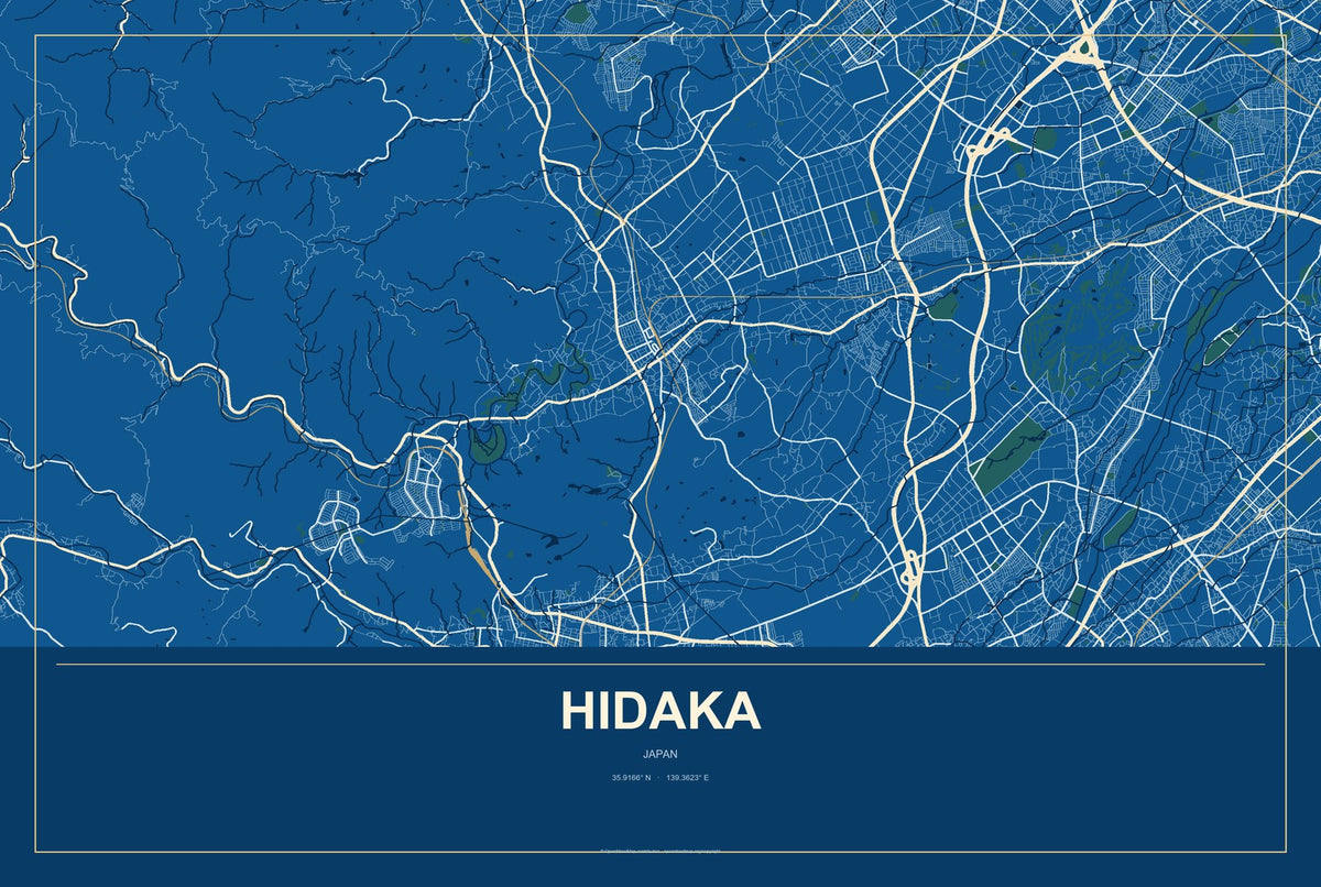 Hidaka, Japan City Map Aluminum Sign in Harbor Cobalt style