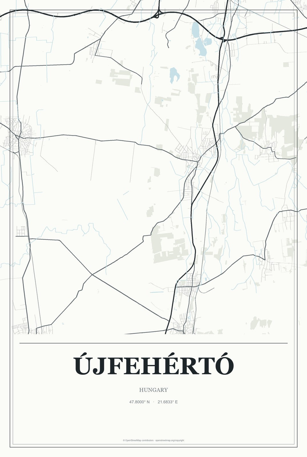 Újfehértó, Hungary City Map Aluminum Sign in Gallery Air style